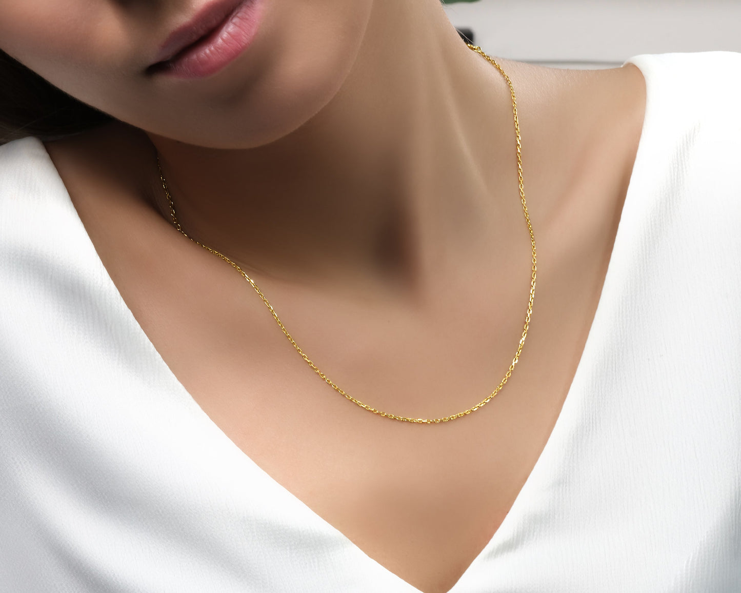 Halskette 14 Karat 585 Gold Ankerkette für Frauen – Feine Echtgold Damen Halskette