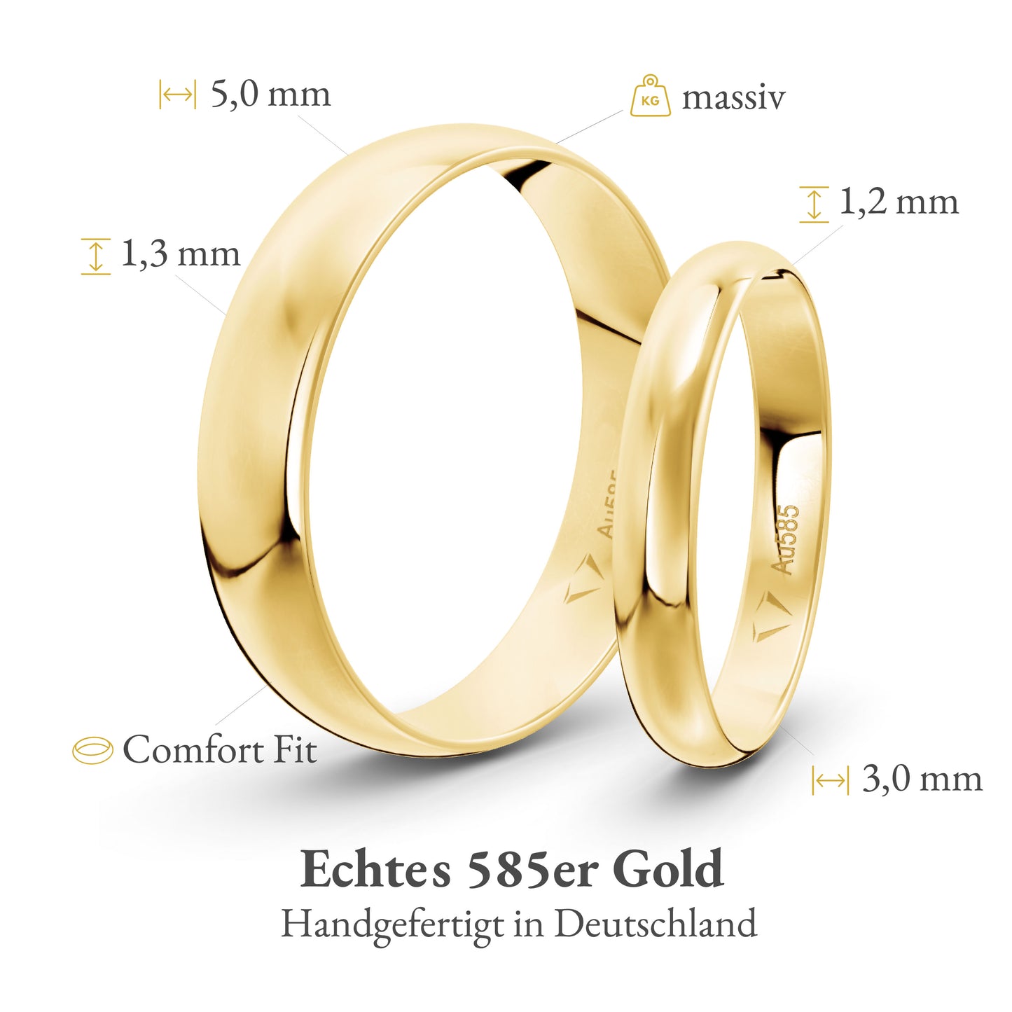 Klassisch 3.0 mm + 5.0 mm 585 / Gelbgold