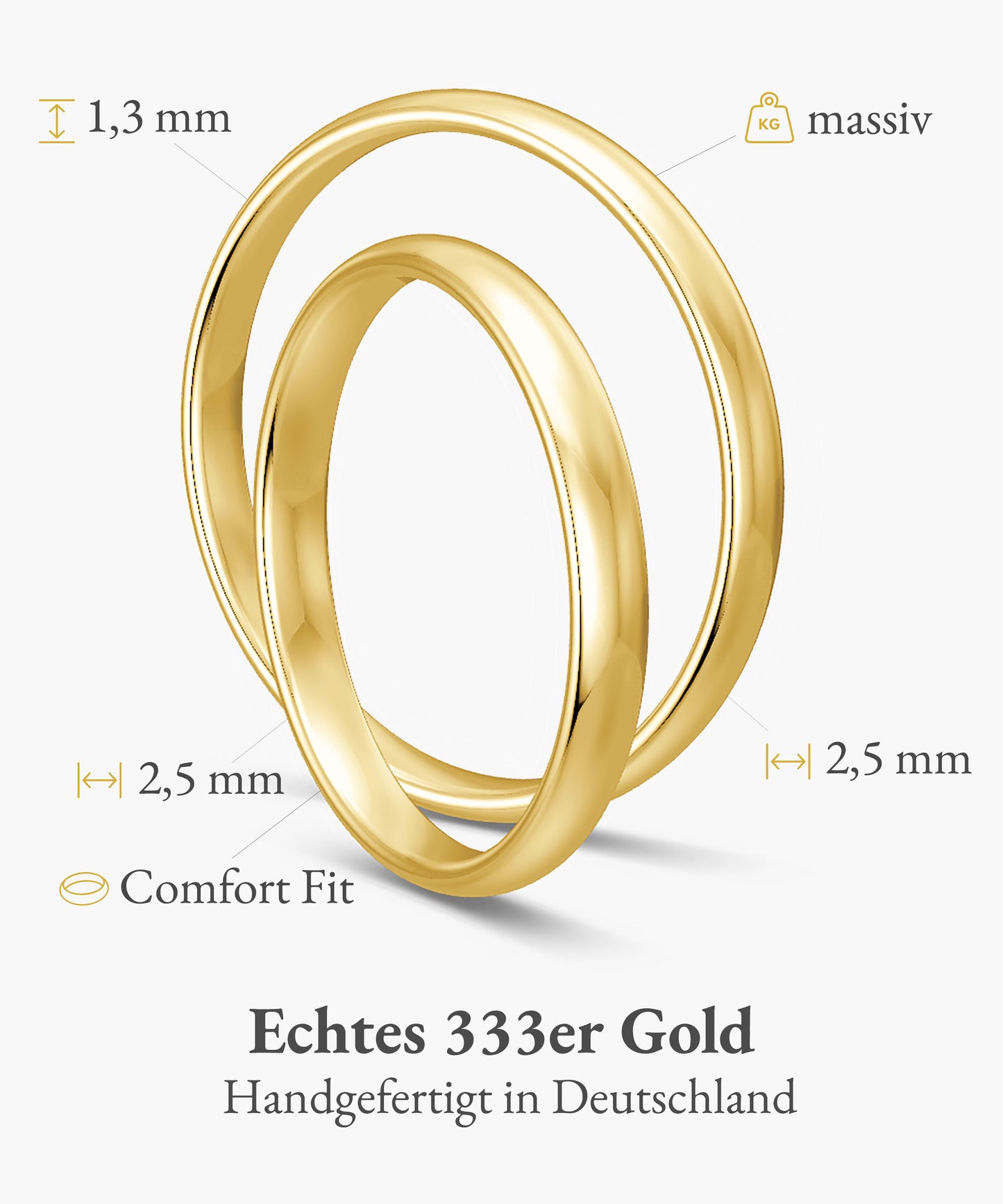 Klassisch 2.5 mm + 2.5 mm 333 / Gelbgold