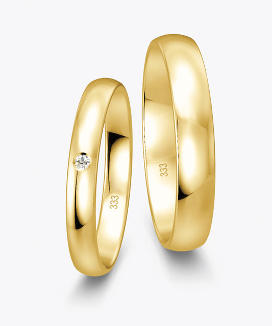 Klassisch 3.0 mm + 4.0 mm - 0.014 ct. Diamanten 333 / Gelbgold