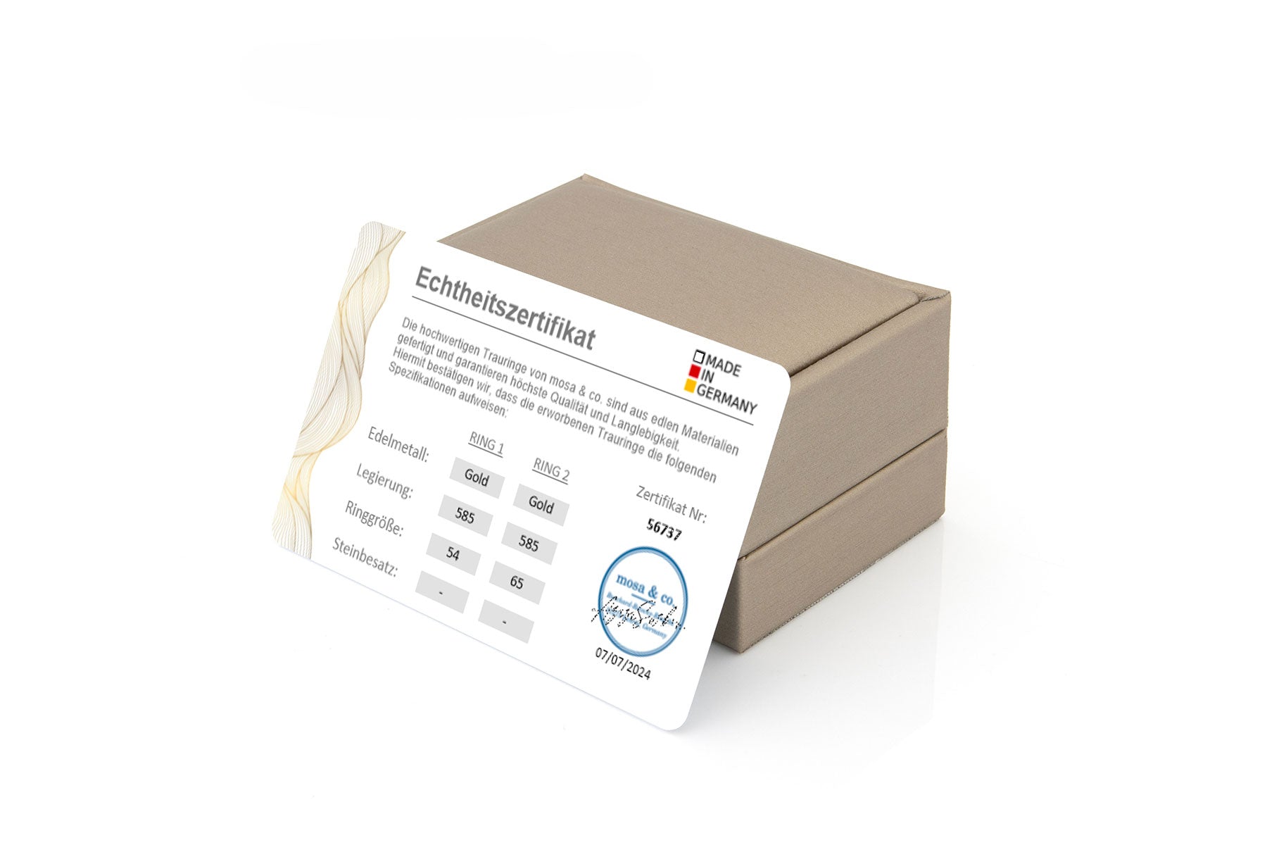 Ringbox mit Echtheitszertifikat